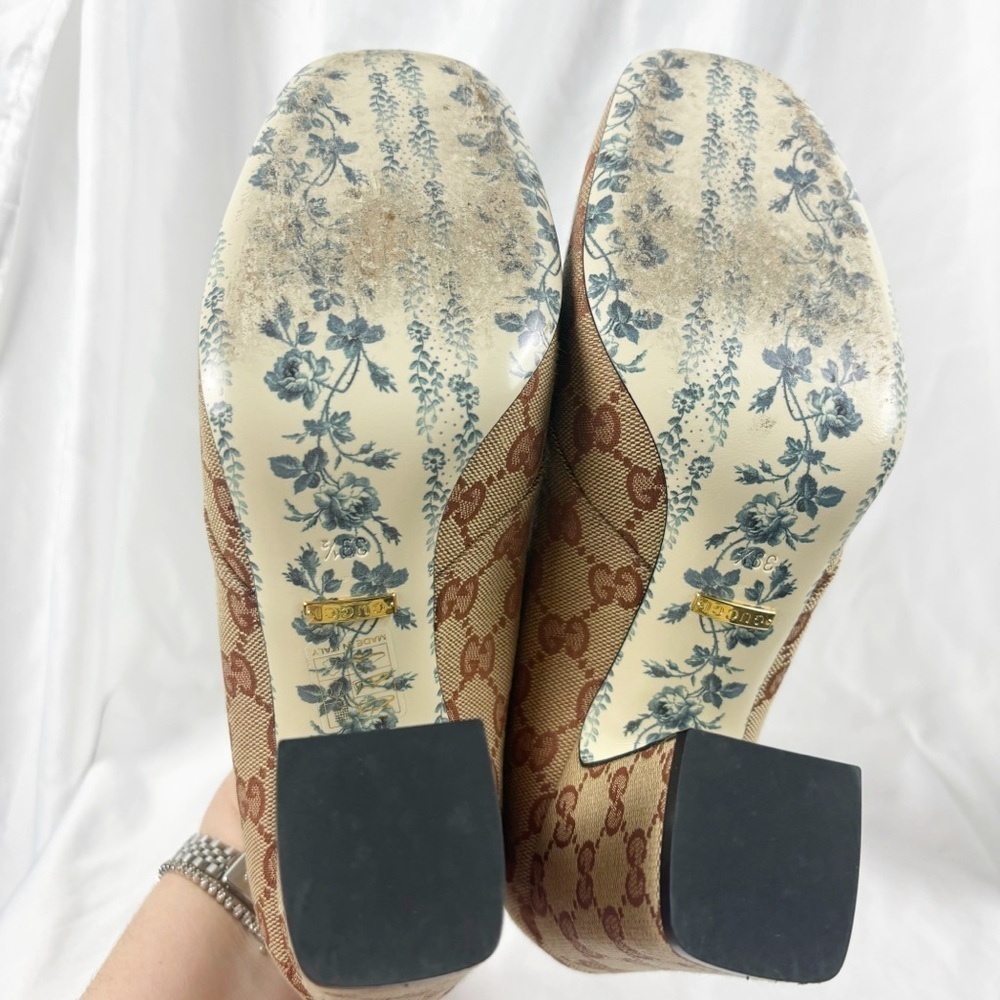 Gucci GG Marmont Beige Ruggine Victoire 95mm Loafer Block Heel Pumps EU 39.5 - Picture 10 of 11